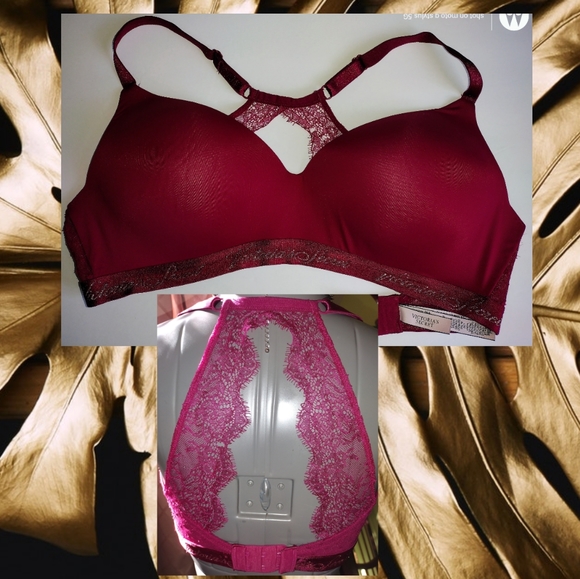 Victoria's Secret Other - Victoria's Secret T-shirt Lightly Lined Wireless Burgundy Lace Back Bra EUC